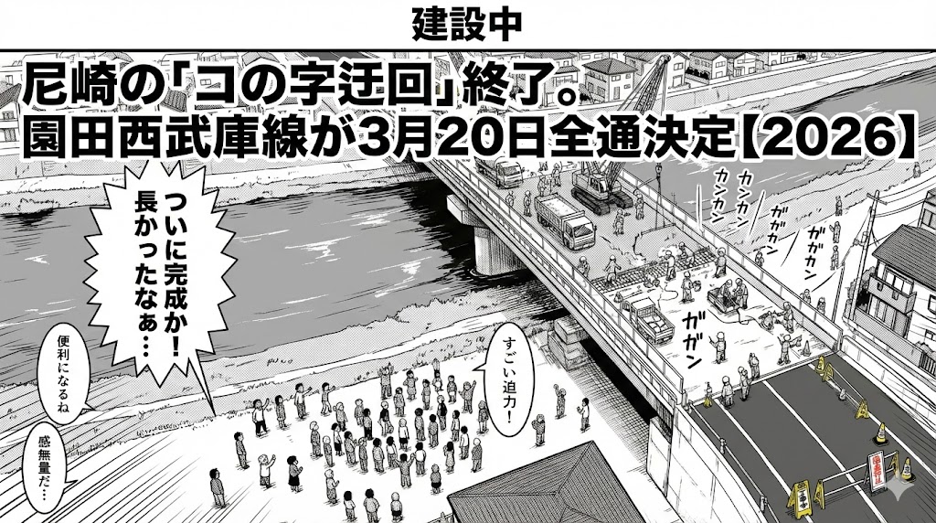 尼崎の「コの字迂回」終了。園田西武庫線が3月20日全通決定【2026】