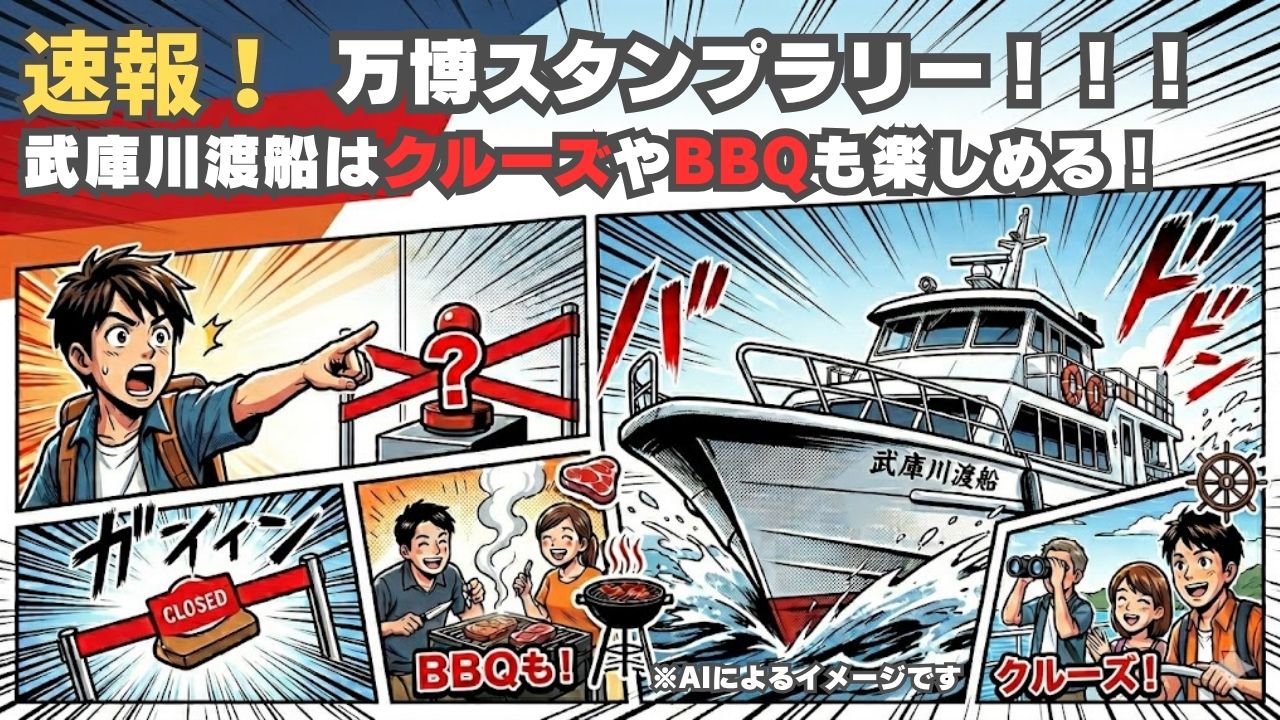 【速報】万博スタンプラリー、尼崎拠点は現在「3/28から」！？武庫川渡船はクルーズやBBQも楽しめる！